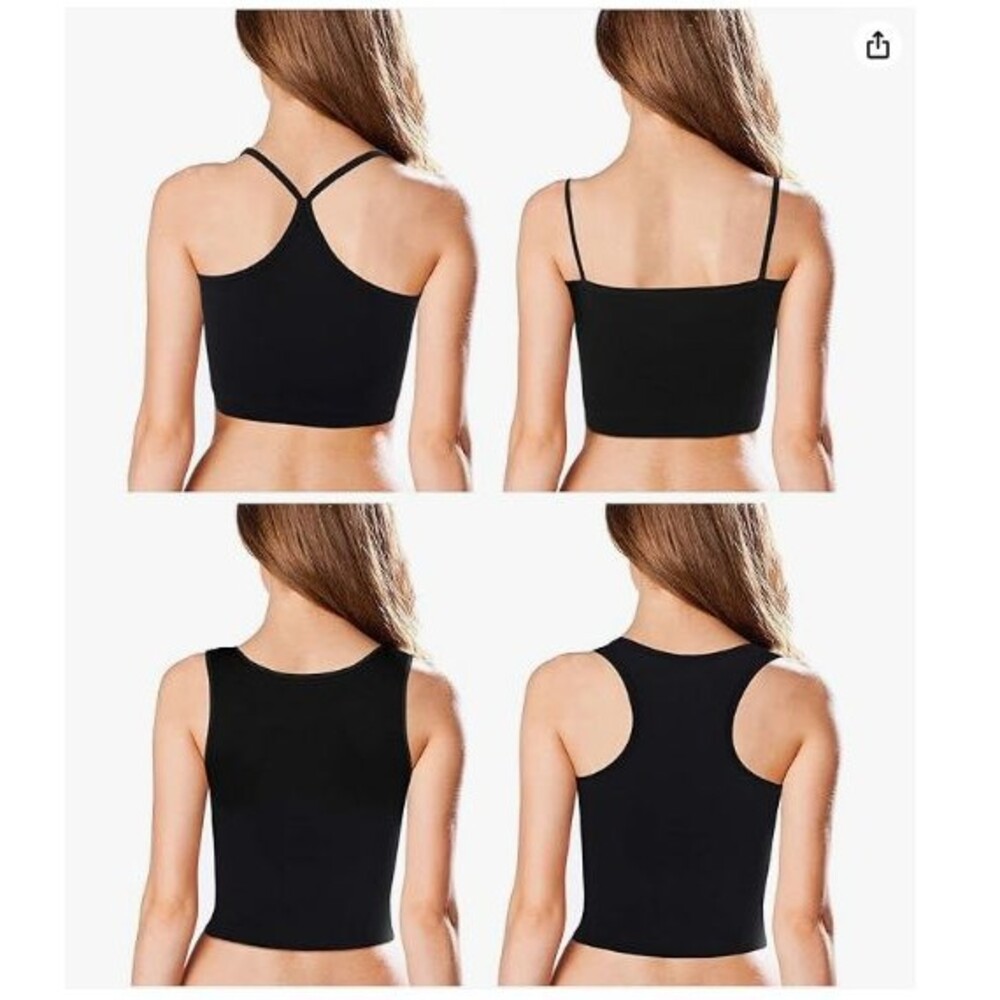 Women’s Crop Tops 4-Pack XL Black Basic Workout Tops Spaghetti Strap Tank